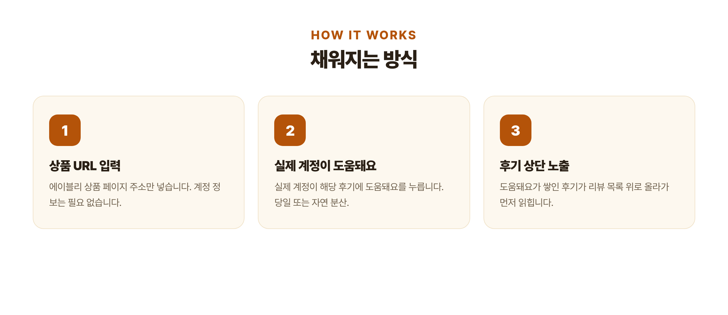 에이블리 리뷰 좋아요 채워지는 흐름 - 상품 URL 입력, 실제 계정이 도움돼요, 후기 상단 노출